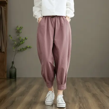 dza 文艺高腰显瘦休闲裤子女士黑色宽松束脚裤新款秋季百搭哈伦裤图片