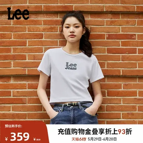 Lee商场同款25春夏新品标准版圆领刺绣Logo短款女短袖T恤显瘦潮图片