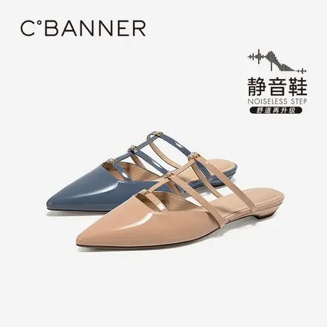 千百度牛皮平底包头拖女款2025夏季新款一脚蹬外穿凉拖鞋商品大图