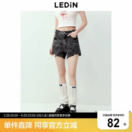 乐町黑色扣袢牛仔短裤夏季辣妹少女水洗复古休闲百搭高腰显瘦裤子图片