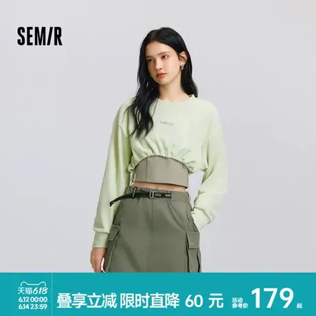 [商场同款]森马长袖T恤女短款上衣显瘦背心2025春新款宽松两件套商品大图