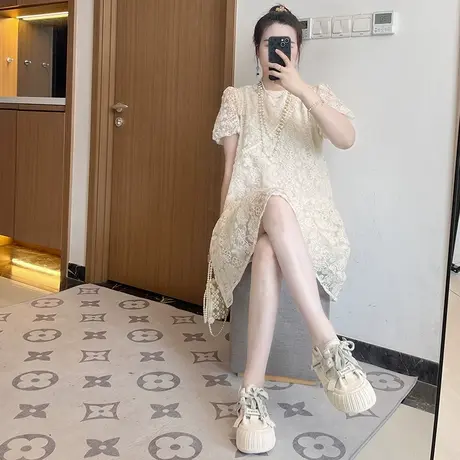 法式白色蕾丝拼接连衣裙女夏季2025新款气质洋气时尚裙子大码胖mm图片
