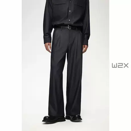 w2x2025春夏季新款异质拼接双褶休闲长裤子男直筒宽松青年西装裤商品大图