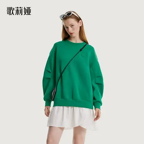 歌莉娅假两件卫衣连衣裙女秋季新品青椒绿简约休闲裙子1B8J0E020图片