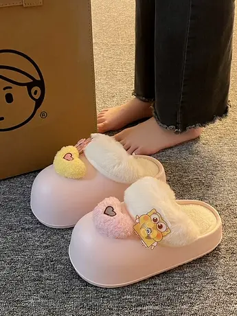 可爱厚底包头拖鞋女外穿2023秋冬季新款网红家居加绒加厚舒适棉拖图片