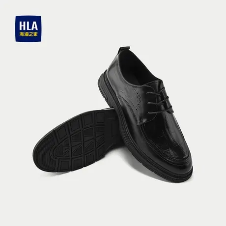 HLA/海澜之家U型鞋头系带正装皮鞋25新商务格纹通勤平跟德比鞋男商品大图
