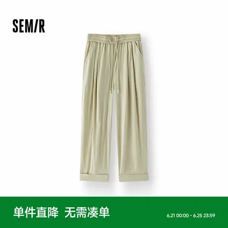 [商场同款]森马休闲裤女慵懒打褶宽松阔腿裤2025夏新款卷边九分裤图片