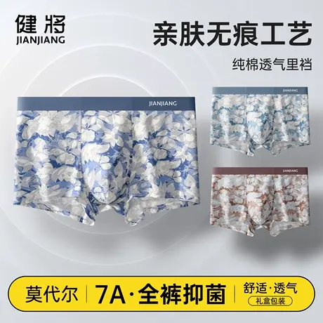 健将冰丝内裤男士无痕莫代尔平角短裤男款7A抗菌纯棉裆四角底裤头商品大图