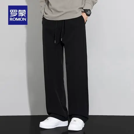 罗蒙男士纯色休闲裤2025秋季新款简约百搭垂坠感抽绳松紧腰直筒裤图片