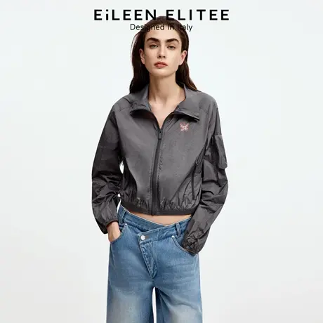 朗姿欧洲EiLEEN ELITEE2025秋新款气质立领长袖夹克防晒短外套女图片
