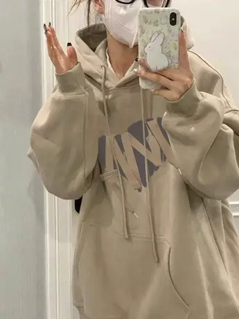 美式复古oversize卫衣女2023春秋薄款设计感小众上衣连帽潮牌外套图片