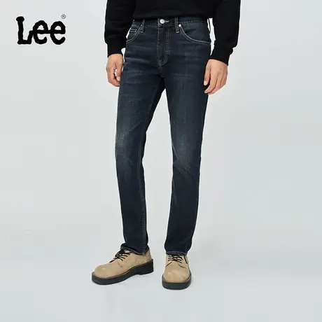 【张凌赫代言】Lee25冬新723修身中腰直筒磨毛深蓝色男保暖牛仔裤图片