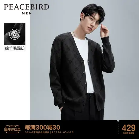 太平鸟男装 满版提花斯文开衫秋季2023年春季毛衫男休闲针织衫商品大图