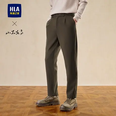 HLA/海澜之家山不在高窄脚休闲裤2024新款秋季绒感稍厚时尚裤男图片