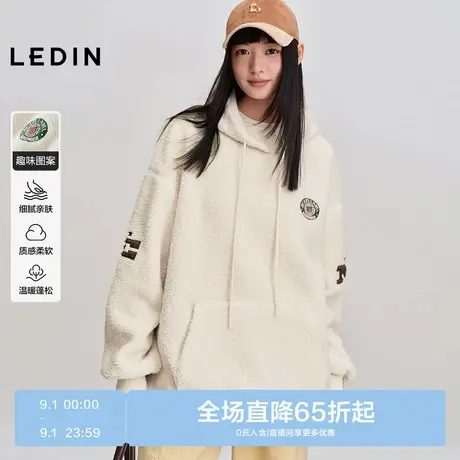 乐町颗粒绒连帽卫衣女秋冬新款oversize版型套头衫宽松上衣洋气商品大图