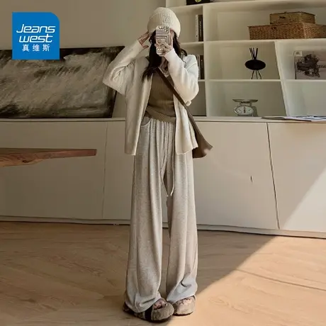 JO真维斯糯米裤女2023秋季新款高腰宽松直筒小个子阔腿裤图片