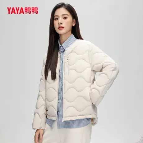 鸭鸭轻薄羽绒服女2023年新品秋冬季时尚短款V领舒适外套J图片