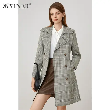 YINER音儿女装2021秋季新款西装领中长款风衣外套商品大图