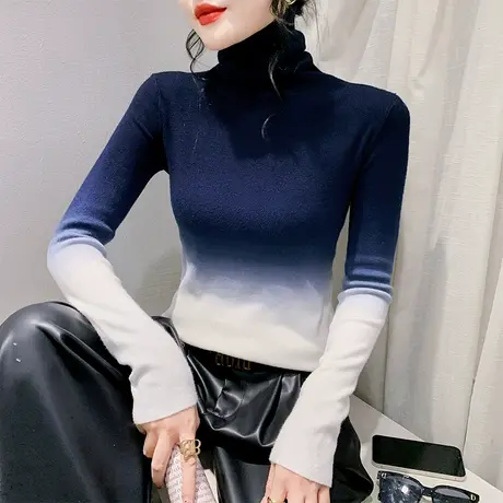 秋冬加厚套头针织衫性感拼色高领打底衫长袖女洋气修身内搭毛衣商品大图