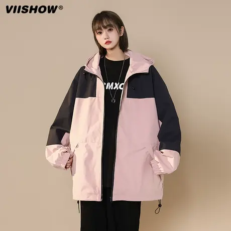 VIISHOW撞色外套男宽松潮牌春装美式复古机能冲锋衣男士休闲夹克商品大图