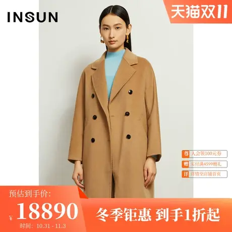 恩裳商场同款冬季时尚山羊绒双排扣大衣直身挺括有型风衣女中长款图片