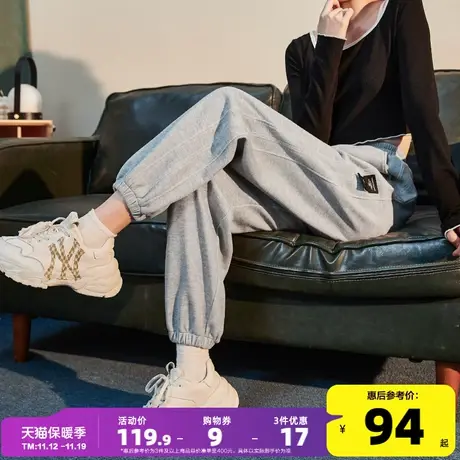 唐狮2023秋冬季新款休闲裤运动裤女卫裤灰色束脚宽松百搭加绒裤子图片
