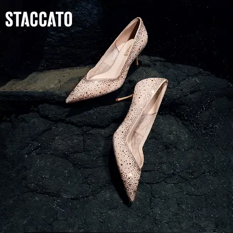 思加图新款星光仙女鞋蕾丝细高跟鞋婚鞋优雅单鞋ED379CQ3图片