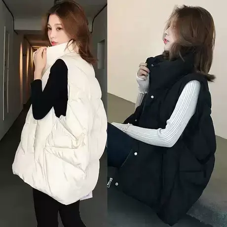 羽绒棉马甲女短款2023年秋冬新款女装韩版宽松加厚无袖立领面包服图片