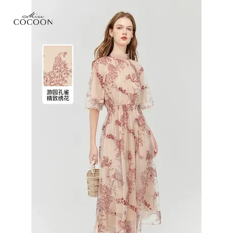 MISSCOCOON法式网纱绣花连衣裙女24春季新款系带裙子图片