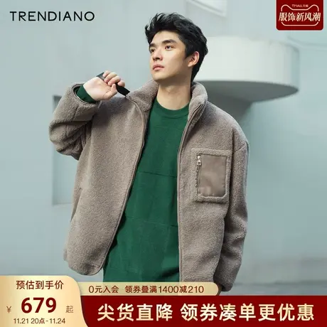 TRENDIANO官方加厚立领仿羊羔绒保暖外套男潮2023新款秋冬季商品大图