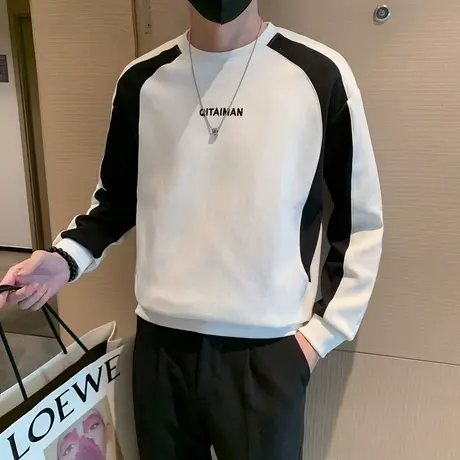 撞色卫衣男春秋季2023新款小众高级感宽松百搭长袖打底衫上衣T恤商品大图