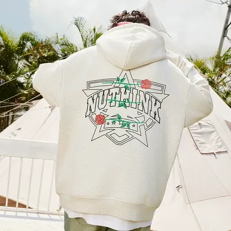 Nuthink美式街头字母连帽卫衣男高街潮流宽松加绒春季款帽衫外套商品大图
