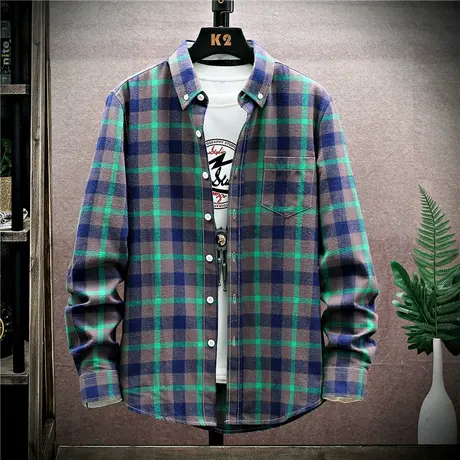 男士棉感格子衬衫2025新款韩版潮流宽松休闲长袖衬衣春秋寸衣上衣商品大图