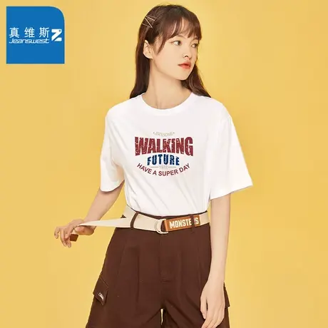 真维斯Z+女款夏季2023款纯棉短袖上衣潮流欧美棒球范印花纯棉T恤图片