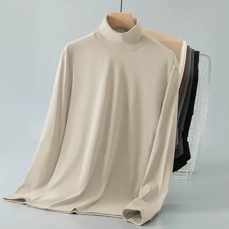 300g重磅德绒长袖t恤男2024新款高领打底衫双面绒保暖体恤秋衣服图片