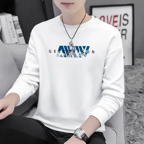 圆领卫衣男潮ins春秋款宽松潮流百搭秋冬加绒印花套头无帽长袖t恤商品大图