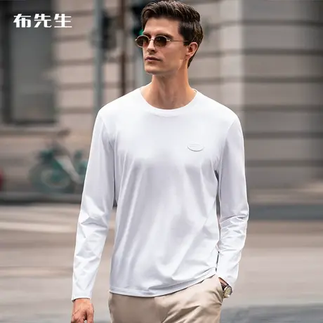 MrBu布先生白色打底衫长袖T恤男 秋季微弹纯色上衣 BT11507图片
