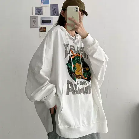 大码美式连帽卫衣女装春秋季新款宽松减龄显瘦长袖上衣200斤胖mm图片