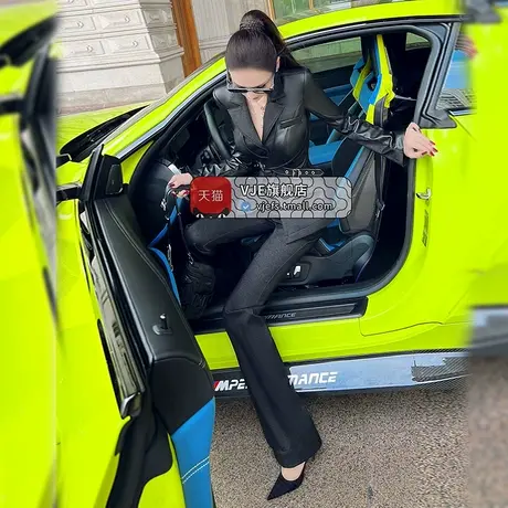 VJE秋冬帅气拼接牛仔交叉设计假两件西装新款休闲正装外套女图片