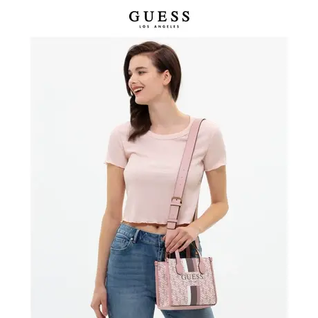 GUESS 新款女士肌理感甜辣短上衣短袖圆领T恤-W3GP34KBQI0图片