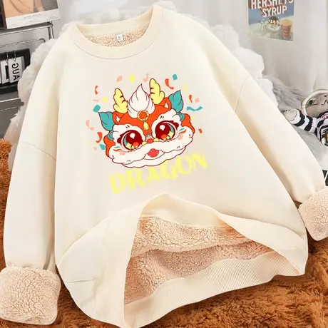 加绒卫衣女秋冬羊羔绒小众圆领上衣冬季2023年新款女装加厚外套冬商品大图