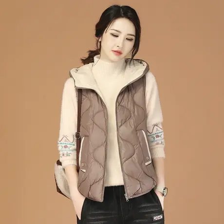 韩潮袭人连帽休闲加厚棉马甲外套女2023冬季新款宽松显瘦坎肩马夹图片