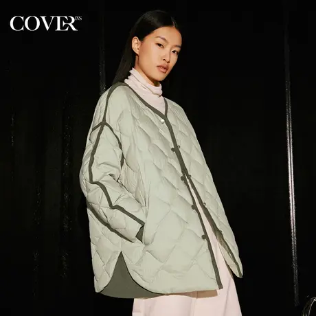 COVER冬季盐缩工艺撞色小香风羽绒服图片