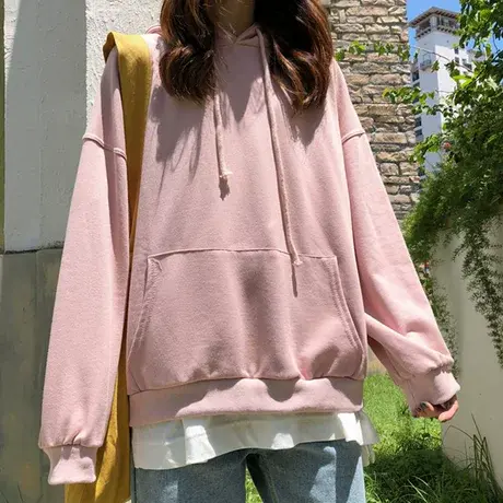 连帽卫衣女春秋薄款2019韩版ins潮慵懒风bf宽松学生纯色长袖外套商品大图