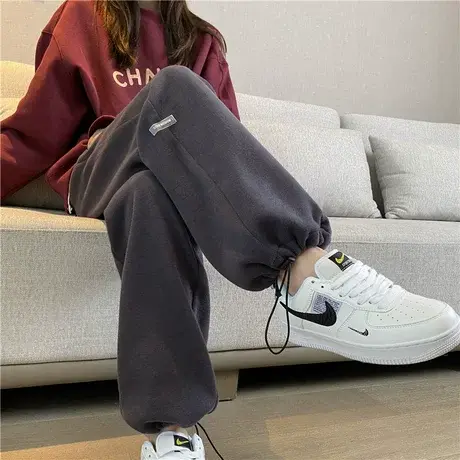 灰色运动裤女卫裤秋冬季宽松束脚2023年新款拖地直筒休闲阔腿裤子商品大图