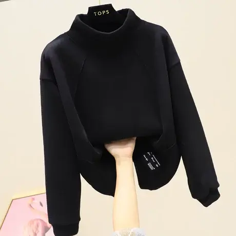 冬装2023新款韩版卫衣宽松大码文艺立体裁剪休闲百搭加绒高领卫衣商品大图