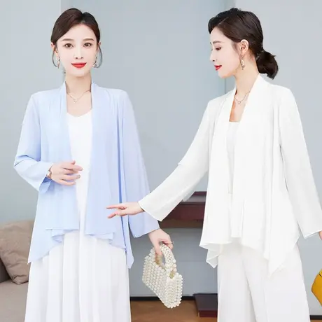 小披肩女夏季配裙子雪纺防晒空调衫纯色披肩开衫外套薄款上衣图片