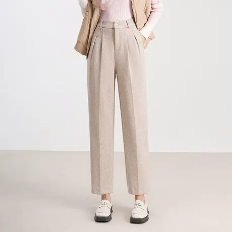 洋气百搭羊毛呢直筒裤女2023年秋冬新款高腰显瘦小个子九分休闲裤商品大图