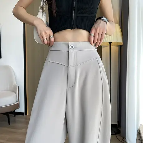 灰色西装阔腿裤女2024年春秋新款高腰垂感宽松显瘦冰丝休闲香蕉裤图片