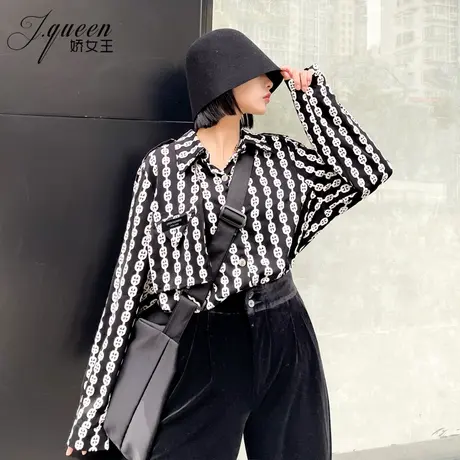 印花衬衫女秋季港味小众设计感BF风垂感宽松休闲长袖打底衬衣潮图片